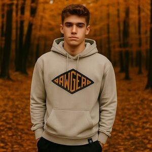 Rawgear Gray Hoodie Mens L Chain Stitch Logo Pullover Sweatshirt Streetwear Gym